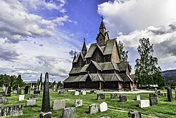 View of the historic Heddal Stave Church