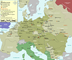 Karta över de största och mest kända koncentrationslägren och gettona