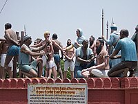 Sculpture at Mehdiana Sahib of the execution of Banda Singh Bahadur in 1716 by the Mughals