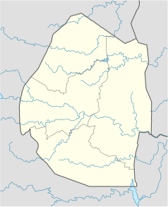 Mapa konturowa Eswatini, po lewej nieco u góry znajduje się punkt z opisem „Ngwenya”