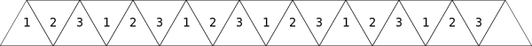 A strip of paper, divided into triangles, which can be folded into a hexaflexagon.