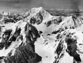 Kahiltna Queen in lower right with Mt. Hunter (left), Mt. Foraker (top), and Mt. Crosson (upper right) in 1940s