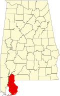 Bolduin qraflığının göstərildiyi Alabama xəritəsi