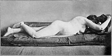 Jennie June posing as "A Modern Living Replica of the Ancient Greek Statue of Hermaphroditos." 1918.