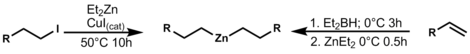 Organozinc function group exchange with metals or boron reagents