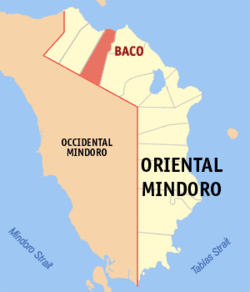 Map of Oriental Mindoro with Baco highlighted