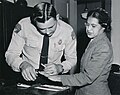 Image 1Rosa Parks being fingerprinted by Deputy Sheriff D.H. Lackey after being arrested on February 22, 1956, during the Montgomery bus boycott. (from African-American women in the civil rights movement)