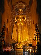One of the main four Buddha statutes inside the Ananda
