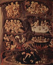 The 15th-century painting of the Last Judgement by Fra Angelico (1395–1455) depicted hell with a vivid black devil devouring sinners.