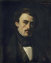 Painted portrait of Paul Émile Botta looking at the artist.