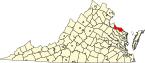Hartă a statului Virginia indicând comitatul Westmoreland