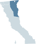 バハ・カリフォルニア州内のメヒカリの位置の位置図