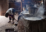 Brine from salt wells is boiled to produce salt at Bo Kluea, Nan Province, Thailand.