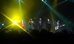 A photo of the 90's Finnish band sensation Ultra Bra comeback concert to support Pekka Haavisto's presidential run. In Helsinki, Finland (vanha jäähalli) 2012.