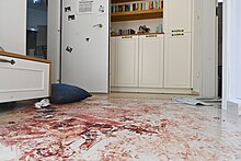 Caked blood on the floor inside a house