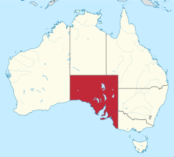 แผนที่ของประเทศออสเตรเลียเน้นรัฐเซาท์ออสเตรเลีย