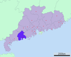 Location of Yangjiang City jurisdiction in Guangdong