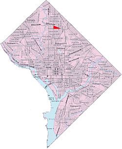 Map of Washington, D.C., with Brightwood Park highlighted in red