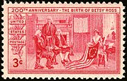 3¢ stamp issued in 1952 to commemorate Betsy Ross' 200th birthday.[68]