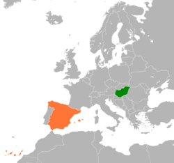 Map indicating locations of Hungary and Spain