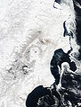 Sea ice imitates the shoreline along the Kamchatka Peninsula.
