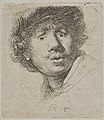 Self-portrait in a cap, with eyes wide open, 1630, etching and burin