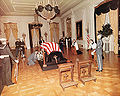 The remains of John F. Kennedy lying in repose in the East Room of the White House on November 23, 1963.
