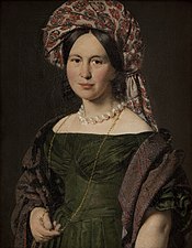 The Artist's Wife, Catherine Jensen, wearing a turban, Christian Albrecht Jensen, c. 1842–1844