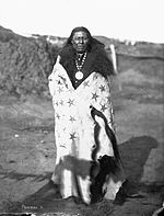 Pawnee-Häuptling mit lederbemalter Buffalo Robe (ohne Datum)