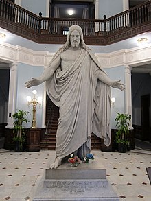 10-foot high statue of "Christ, the Divine Healer" at the hospital's administration building