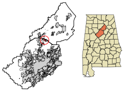 Location of Trafford in Blount County and Jefferson County, Alabama.