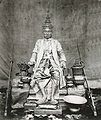 King Mongkut wears the Gown of the Great House of Chakri, the Great Crown of Victory and the Royal Slippers; photo taken around 1851.