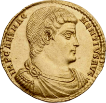 Golden coin depicting Magnentius facing right