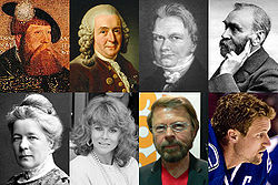 Gustav Vasa • Carl Linné • Jöns Jacob Berzelius • Alfred Nobel • Selma Lagerlöfová • Ann-Margret • Björn Ulvaeus • Markus Näslund
