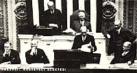 Vice-presidente Curtis (em pé) presidindo a contagem dos votos do Colégio Eleitoral da eleição de 1932