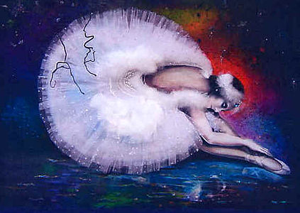 Pavlova als "stervende zwaan", schilderij van Ine Veen