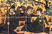 Men and youths depicted on a Safavid ceramic panel from Chehel Sotoun, Isfahan. Louvre, Paris.