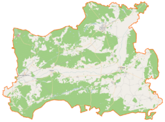 Mapa konturowa powiatu czarnkowsko-trzcianeckiego, po prawej znajduje się punkt z opisem „Browar Czarnków”