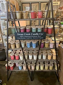 Display of soybean wax candle in Texas store