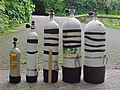 Diving cylinders set up for British cave diving sidemounting