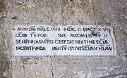 A 12th-century[41] Medieval Latin inscription in Italy featuring sans-serif capitals