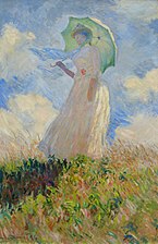 Claude Monet, Essai de figure en plein-air. Femme à l'ombrelle tournée vers la gauche (1888, 131 × 88 cm), musée d'Orsay.