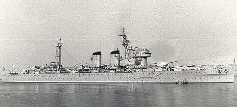 Heavy cruiser Canarias, flagship of the Spanish Navy in these years.
