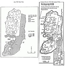 Side by side images of two Israeli government plans for the West Bank: the 1967 Allon Plan and 1978 Drobles Plan