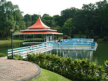 MacRitchie Reservoir showing the zig-zag bridge and Performing Arts Pavilion