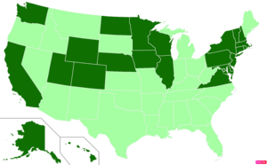 States in the United States by median family household income according to the U.S. Census Bureau American Community Survey 2013–2017 5-Year Estimates.[239] States with median family household incomes higher than the United States as a whole are in full green.