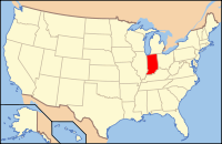 Bản đồ Hoa Kỳ có ghi chú đậm tiểu bang Indiana