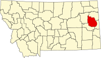Округ Доусон на мапі штату Монтана highlighting