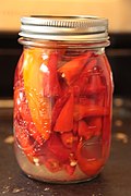 Jarred pickled peppers