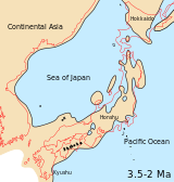 Arquipélago xaponés, Mar do Xapón e parte circundante do continente de Asia Oriental no Piloceno medio ao Plioceno tardío (3.5-2 Ma)